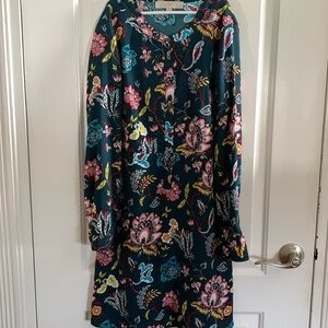 LOFT Green and Pink Long Sleeve Sundress